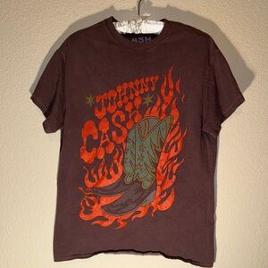 Johnny Cash Brown Tee with Orange Flame Design